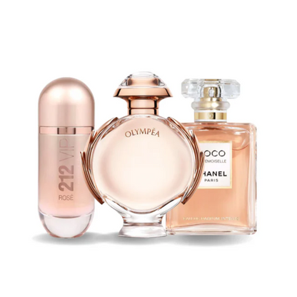 3 Perfumes Carolina Herrera 212 VIP ROSÉ, Paco Rabanne OLYMPÉA and Chanel COCO MADEMOISELLE (Eau de Parfum)