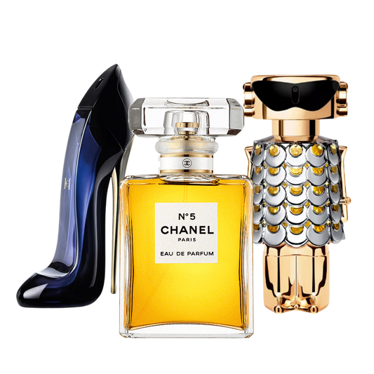 3 Perfumes Carolina Herrera GOOD GIRL, Chanel Nº5 and Paco Rabanne FAME (Eau de Parfum)