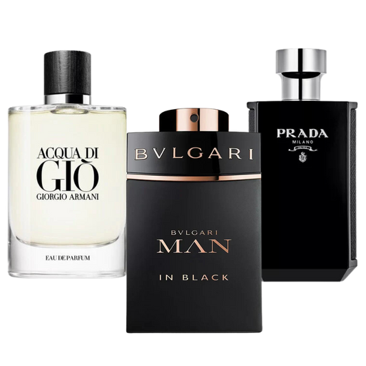 3 Bvlgari Perfumes In Black, Giorgio Armani Acqua Di Gio, L'Homme Prada Intense (Eau Parfum)