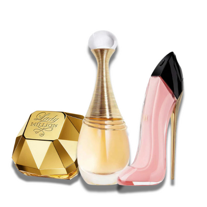 3 Perfumes Paco Rabanne LADY MILLION (Eau de Parfum), Dior J'ADORE (Eau de Parfum) and Carolina Herrera GOOD GIRL BLUSH (Eau de Parfum)