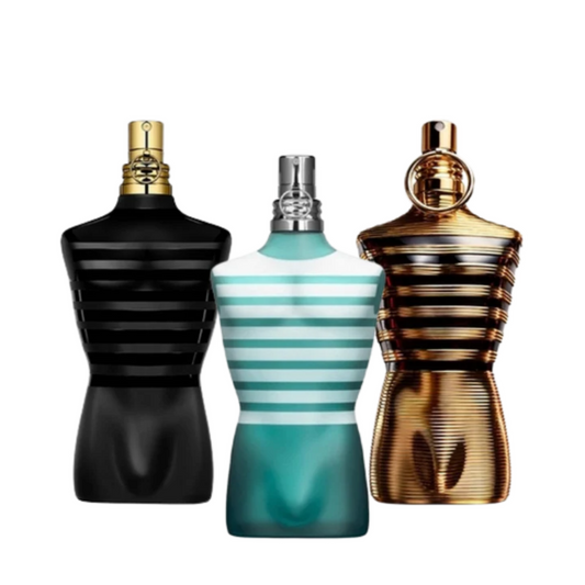 3 Perfumes Jean Paul Gaultier LE MALE, Jean Paul Gaultier LE MALE PARFUM and Jean Paul Gaultier LE MALE ELIXIR (Eau de Parfum)