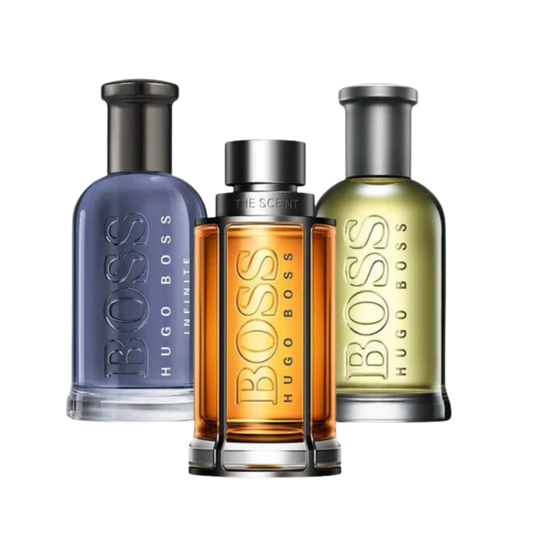 3 fragrances BOSS THE SCENT, BOSS BOTTLED and BOTTLED INFINITE